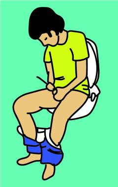 Zelfkatherisatie man in verschillende houdingen: op de wc - figuur 1