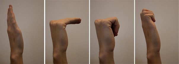 Oefening: 3. Beweeg de hand zoals hierboven staat afgebeeld.